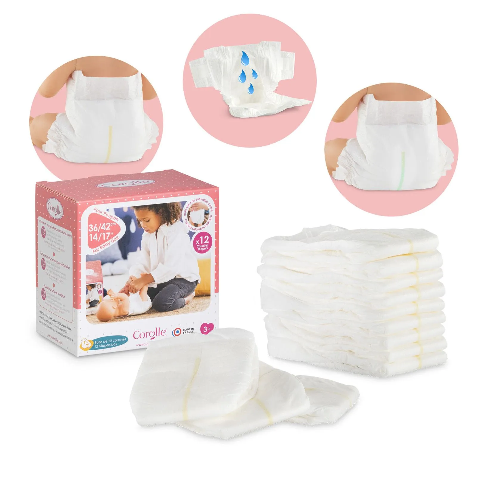 Corolle Box of 12 diapers for 36 and 42 cm baby dolls – vue 1 – Doll Accessories