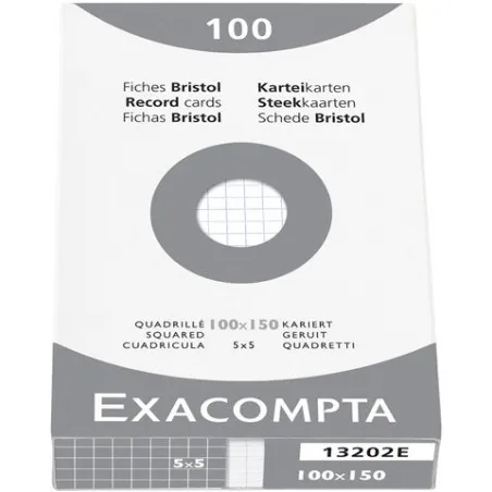 Exacompta - Fiches "Bristol" 100x150mm, quadrillé 5mm, paquet de 100 pièces - Blanc – vue 1 – Papeterie créative
