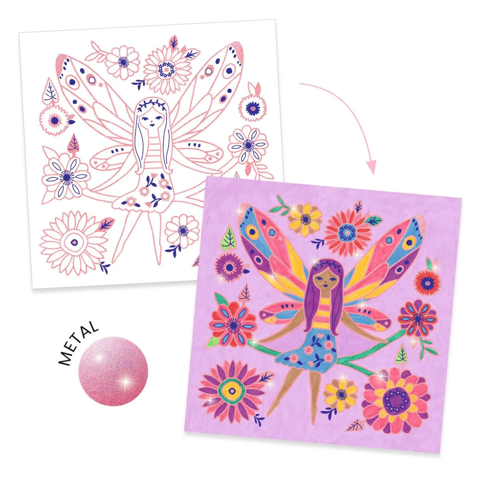 Djeco 4 Shiny colouring - Small wings – vue 3 – Creative Kits