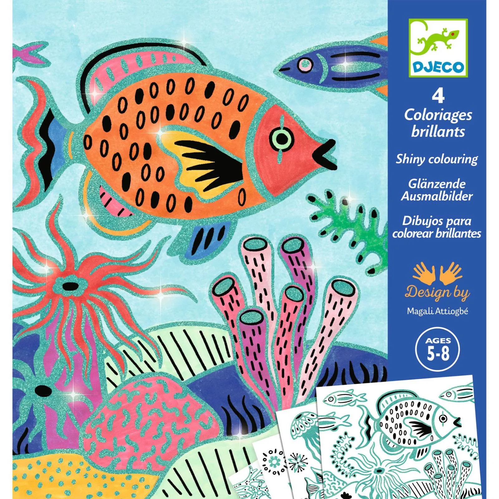 Djeco 4 coloriages brillants - Sous la mer – vue 1 – Kits Créatifs