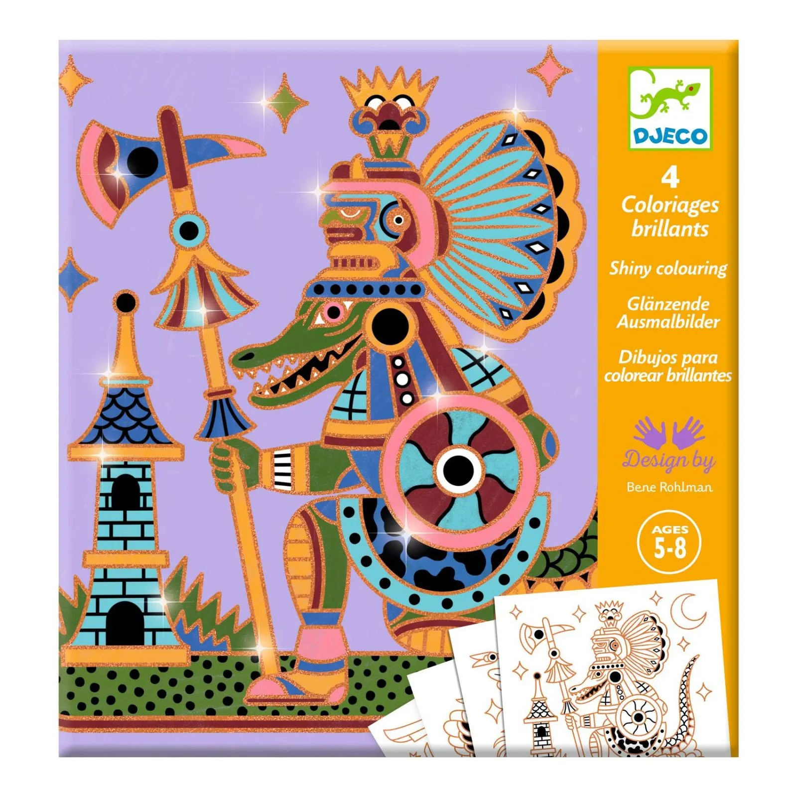 Djeco 4 coloriages brillants - Guerriers animaux – vue 2 – Kits Créatifs
