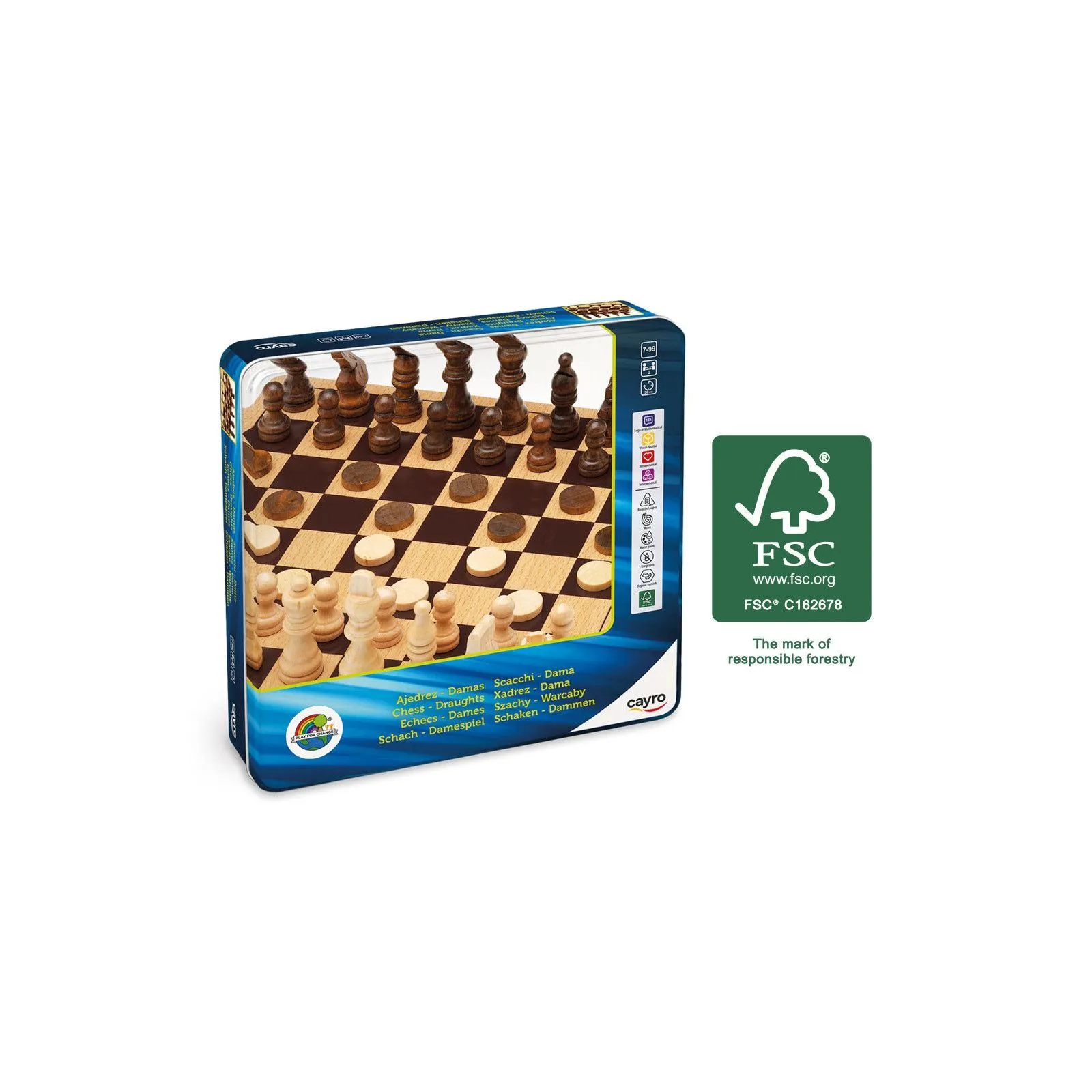 Cayro Boîte métal - Echecs - Dames – vue 1 – Jeux de societe