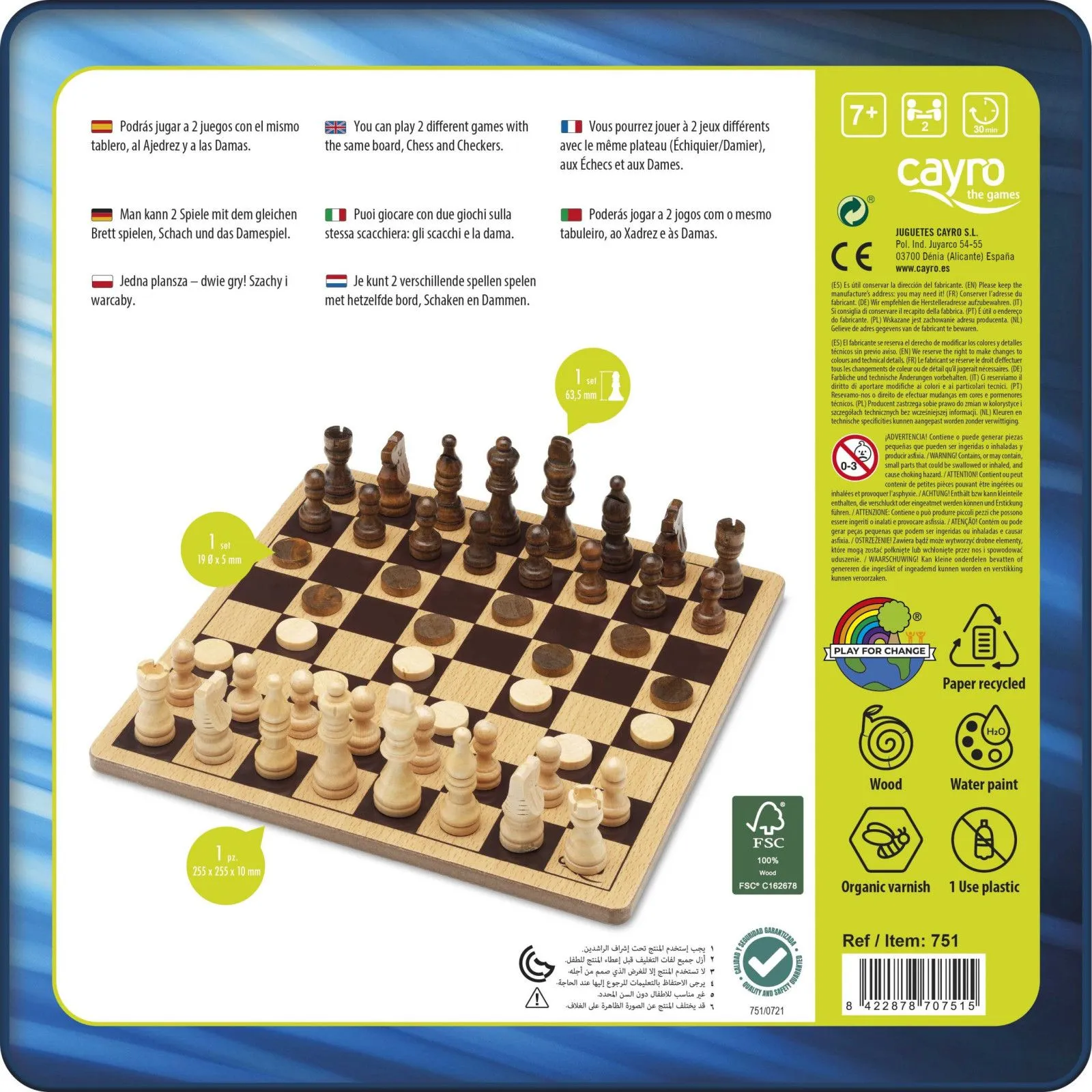 Cayro Boîte métal - Echecs - Dames – vue 3 – Jeux de societe