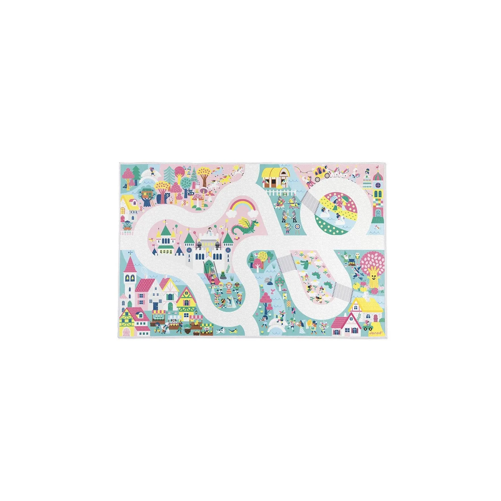 Janod Tapis avec circuit Royaume enchanté - Cross Roads – vue 1 – Garages et accessoires