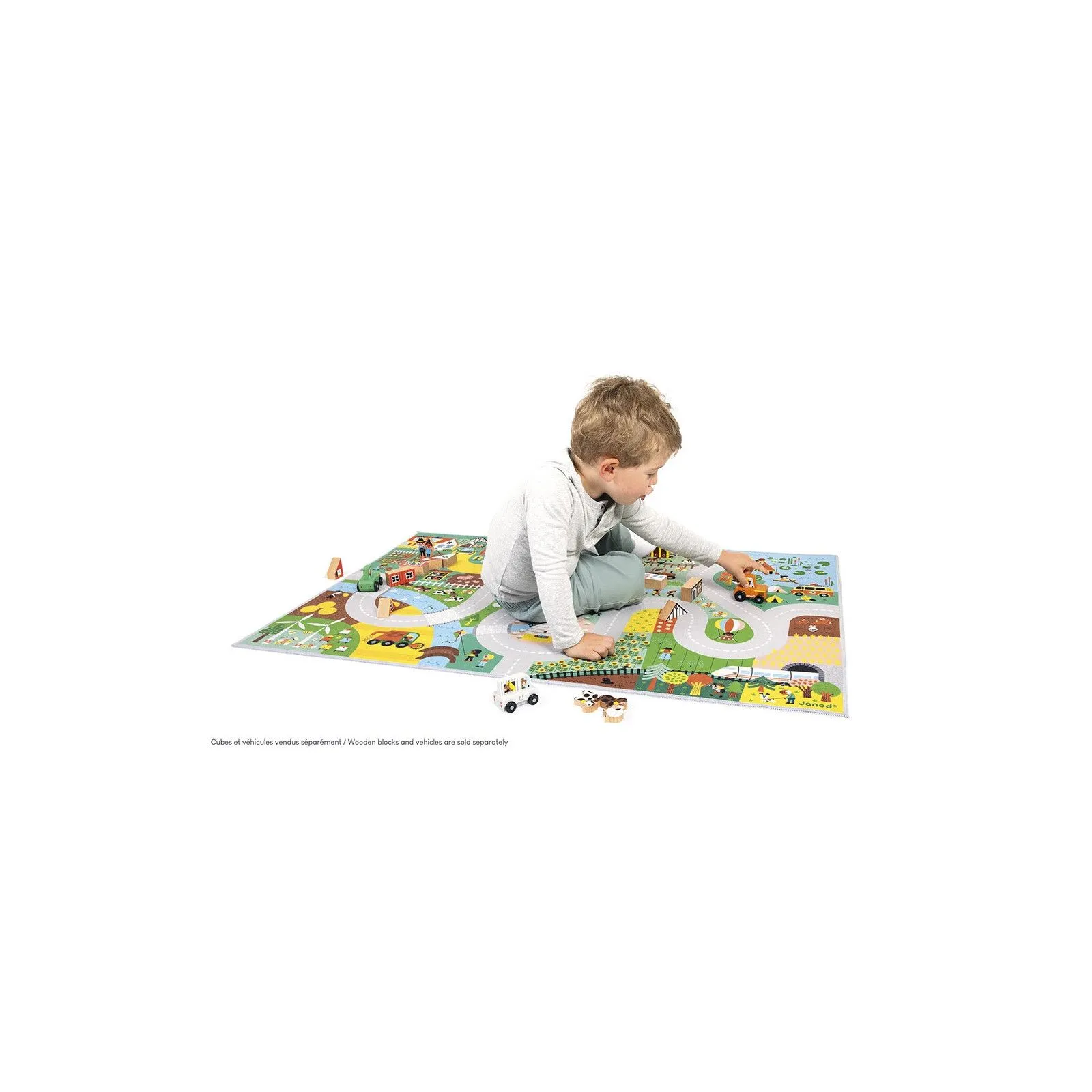 Janod Tapis avec circuit Campagne - Cross Roads – vue 2 – Garages et accessoires