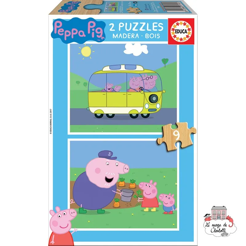 Peppa Pig 2 wooden puzzles 9 pieces - EDU-17156 - Educa Borras - Wooden Puzzles - Le Nuage de Charlotte