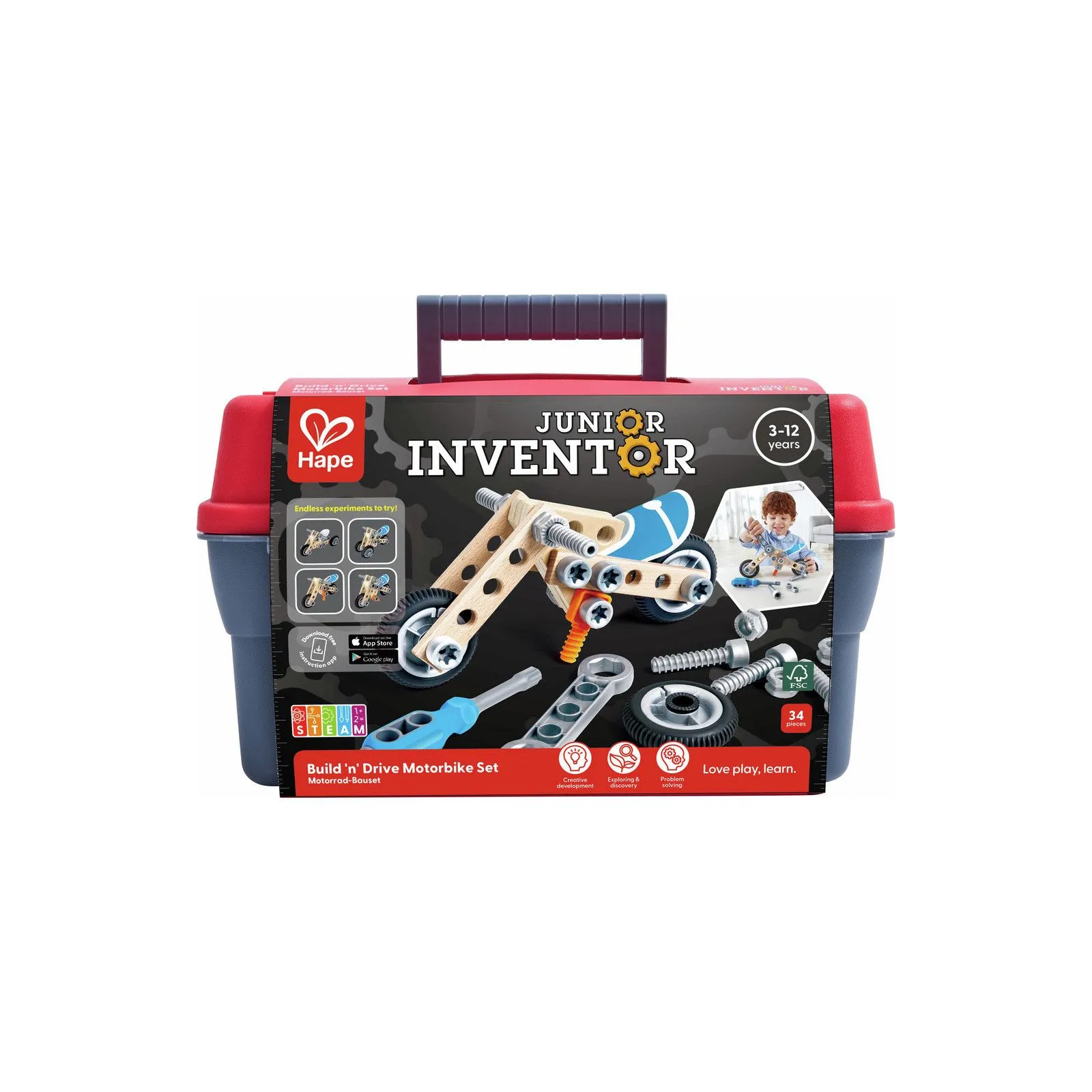 Hape Junior Inventor - Build 'N' Drive Motorbike Set – vue 9 – Junior Inventor by Hape