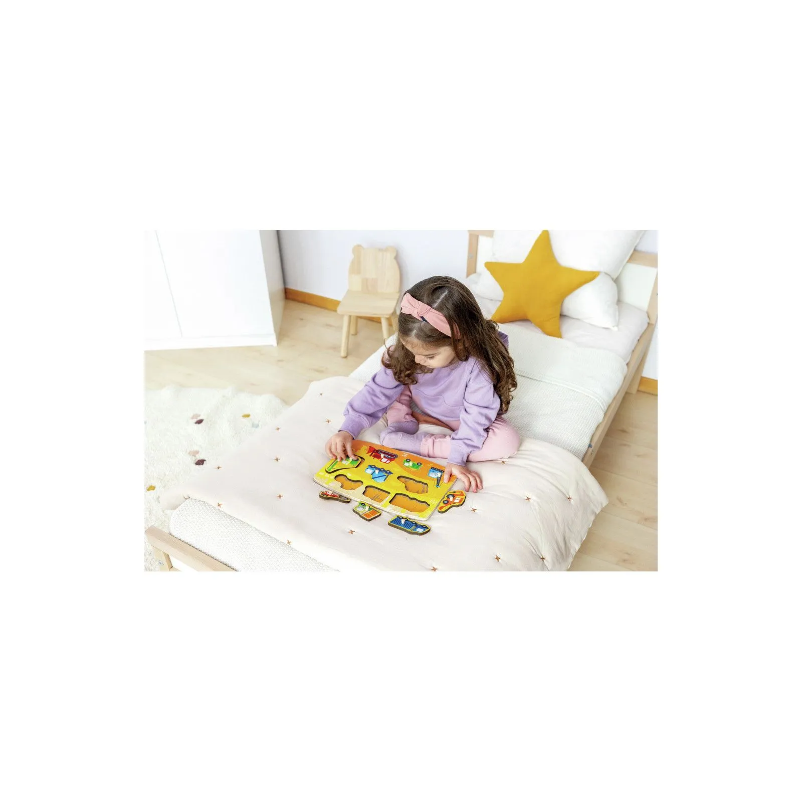 Hape Puzzle à boutons véhicules de chantier [10] – vue 2 – Puzzles en bois