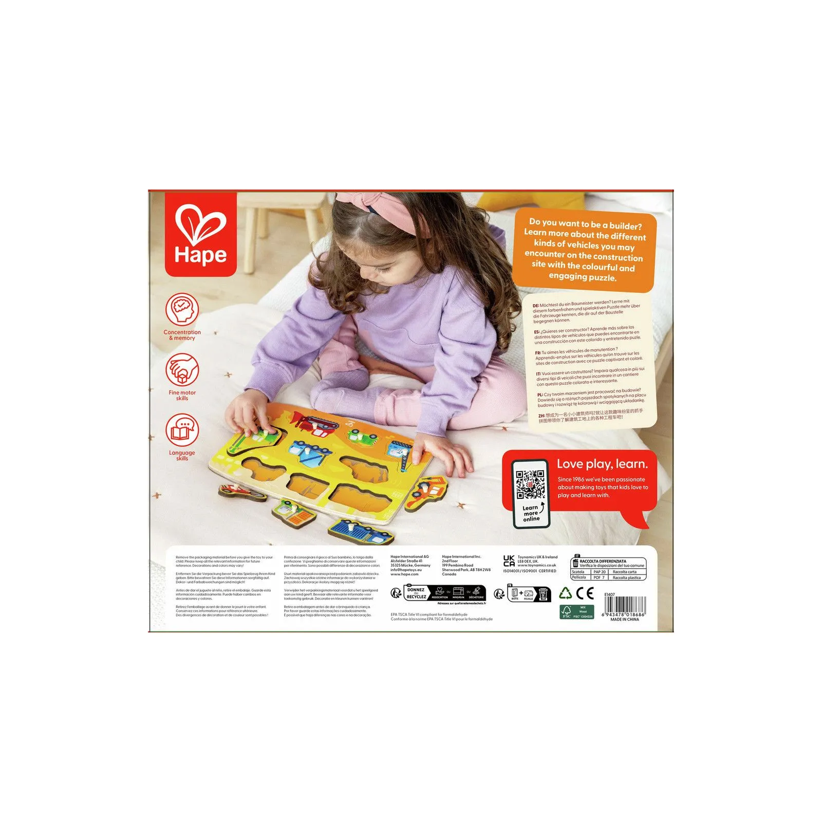 Hape Puzzle à boutons véhicules de chantier [10] – vue 12 – Puzzles en bois