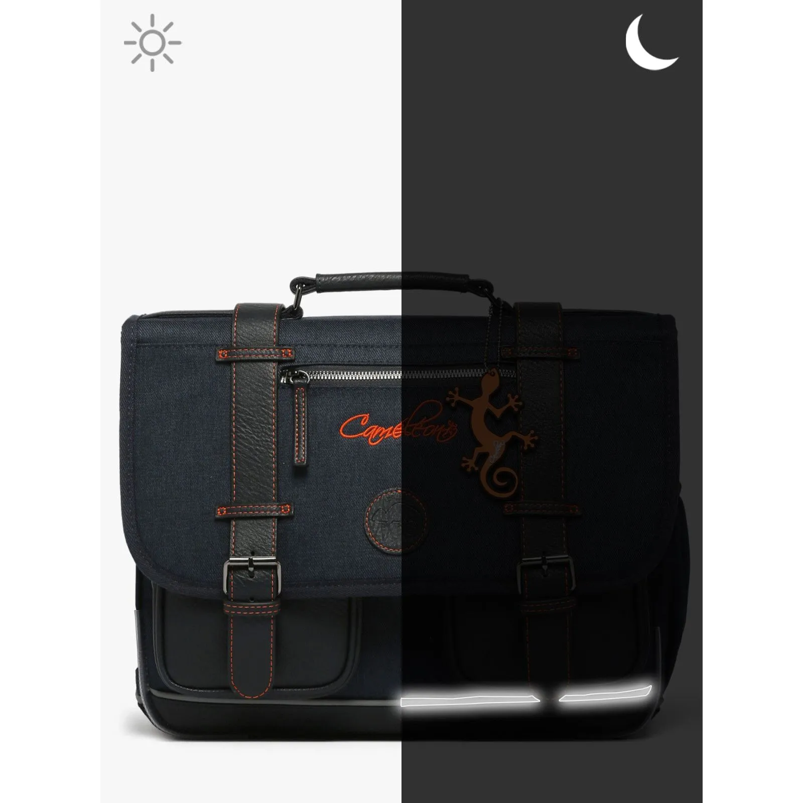 Caméléon Cartable Vintage Urban 41 cm - Navy Orange Stitchin – vue 6 – Cartables et sacs