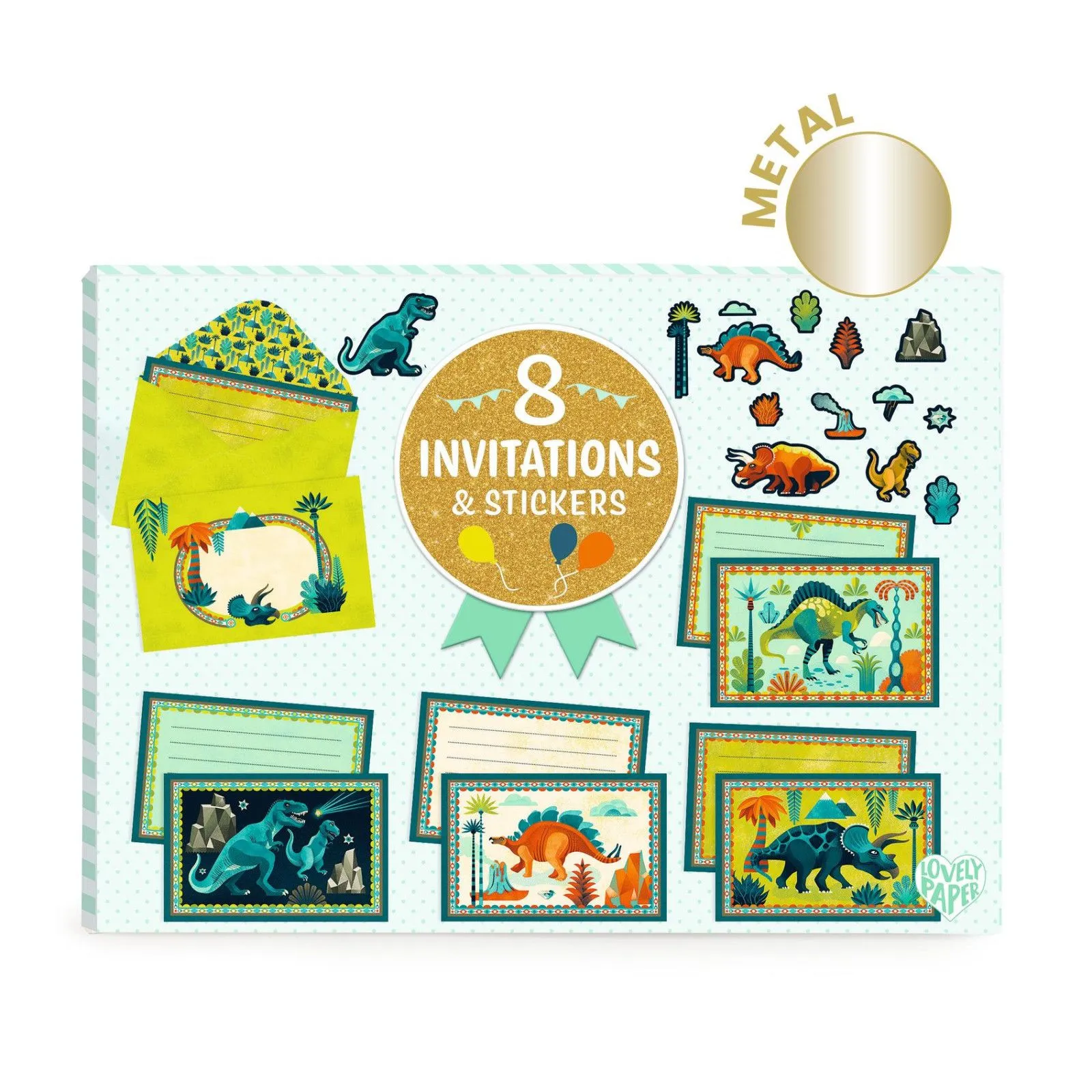 Djeco Lovely Paper - Invitations & Stickers - Cric croc, Dino Rock ! – vue 2 – Creative Stationery
