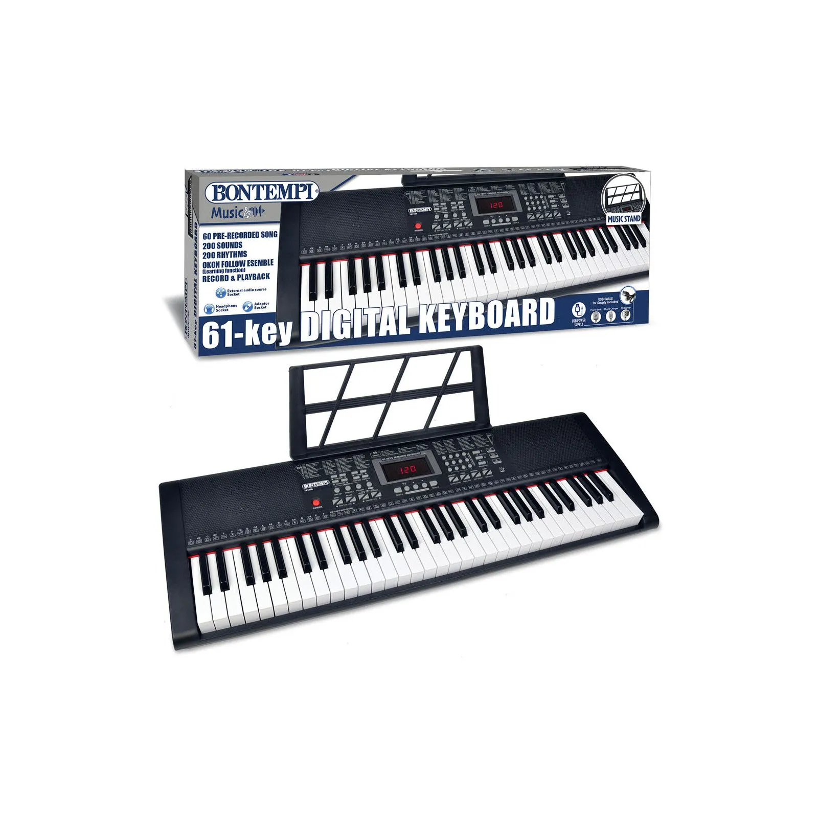 Bontempi Clavier numérique avec 61 touches pleine largeur – vue 3 – Musique