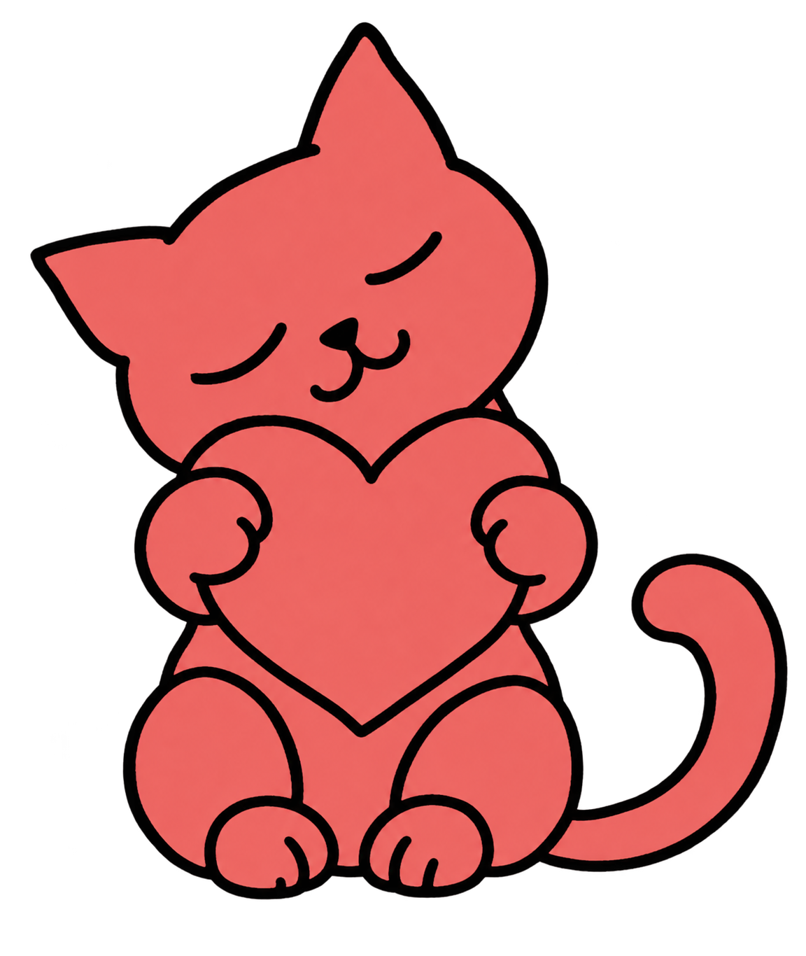 The coral cat holding a heart